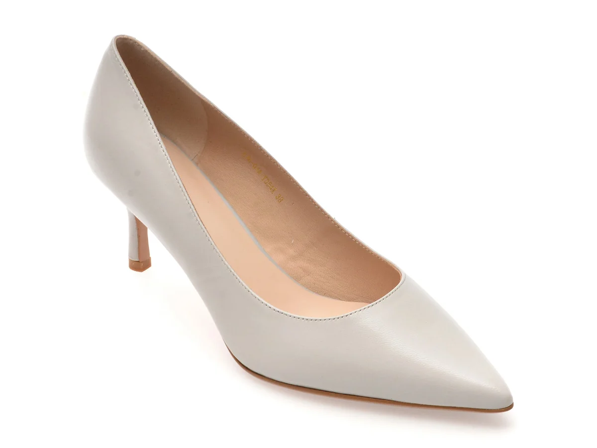 Pantofi Eleganti Epica Gri, E76, Din Piele Naturala