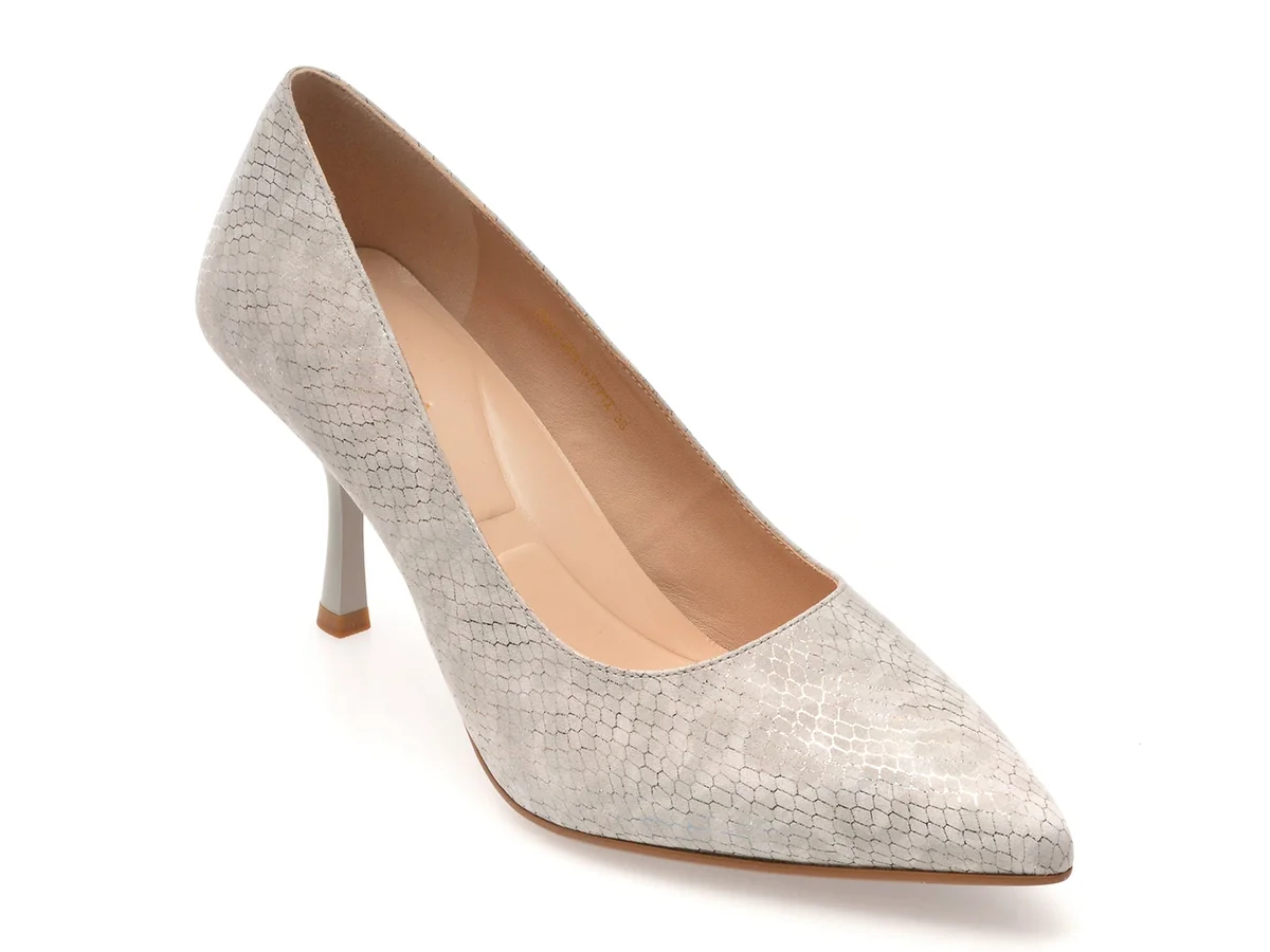 Pantofi Eleganti Epica Gri, E301, Din Piele Naturala