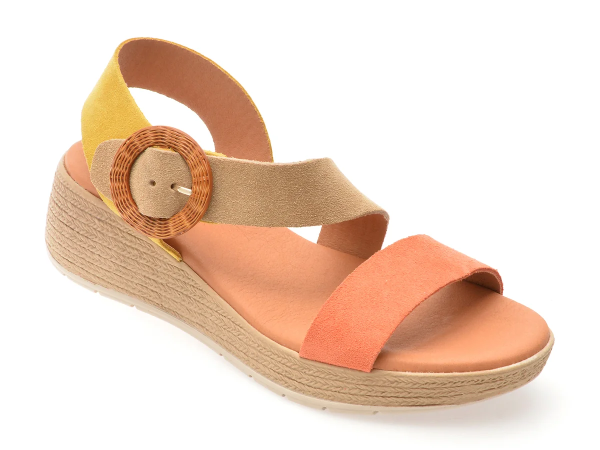 Sandale IMAGE Multicolor, Rosea, Din Piele Întoarsă