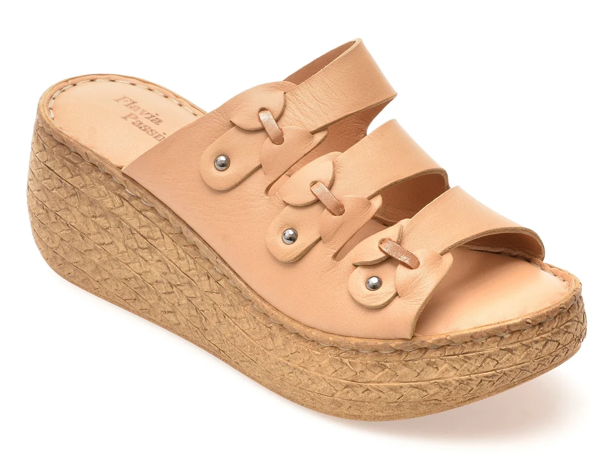 Papuci Flavia Passini Nude, 7715, Din Piele Naturala