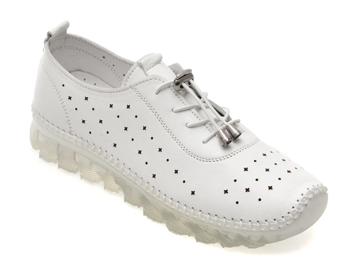 Pantofi Flavia Passini Albi, 15100, Din Piele Naturala