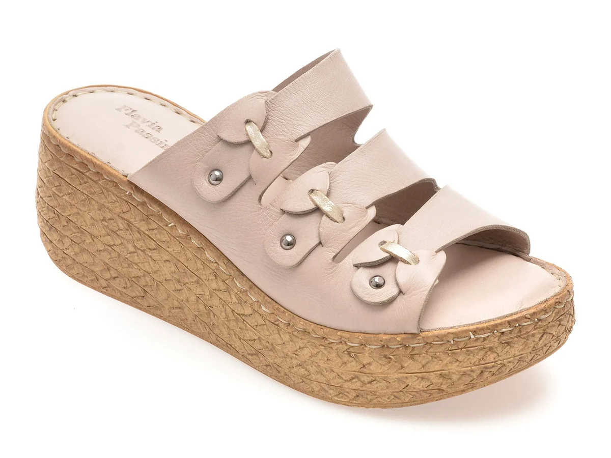 Papuci Flavia Passini Bej, 7715, Din Piele Naturala