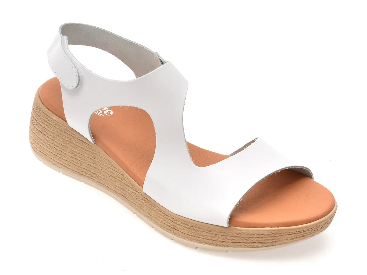 Sandale IMAGE Albe, DUSAMBE, Din Piele Naturală