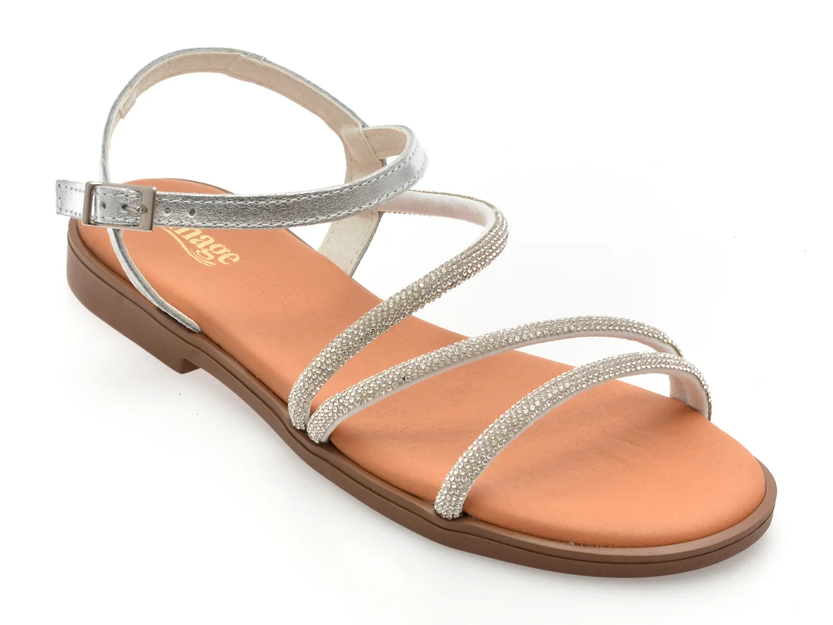 Sandale Image Argintii, BRADES, Din Piele Naturala