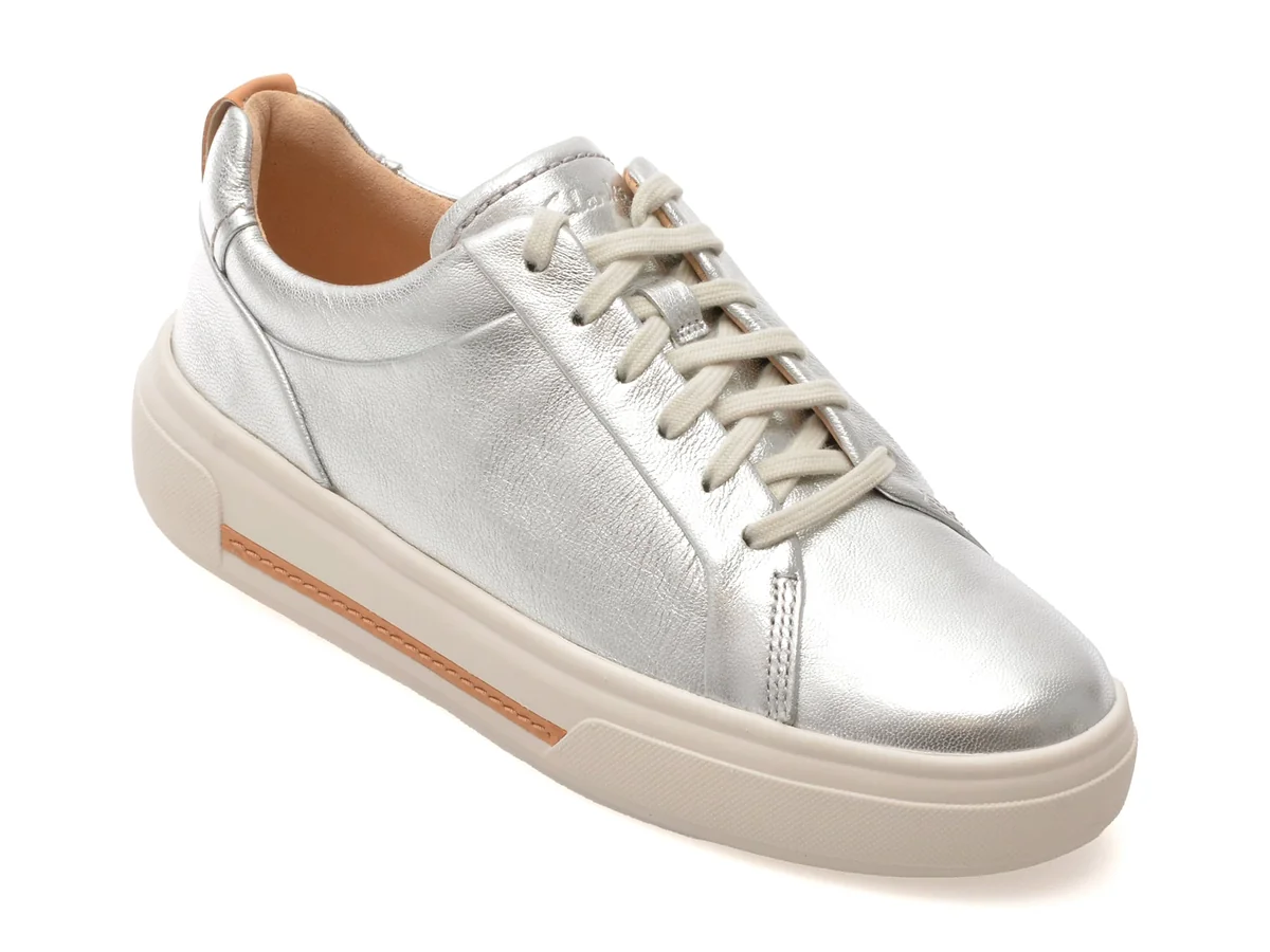 Pantofi Sport Clarks Argintii, Hollyhock Walk, Din Piele Naturală