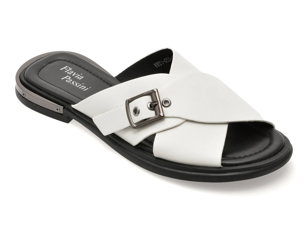 Papuci Flavia Passini Albi, V951G50, Din Piele Naturala