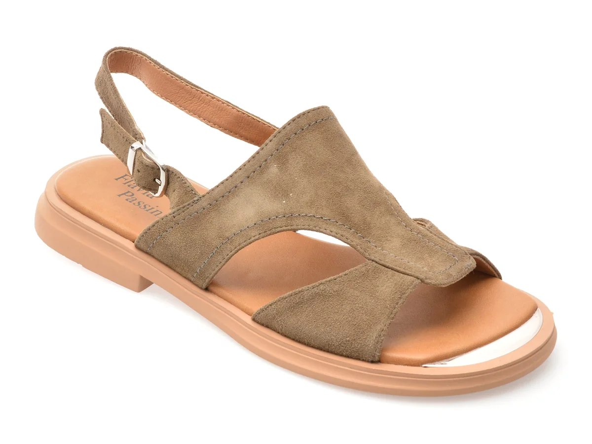 Sandale Flavia Passini Gri, 1277C23, Din Piele Întoarsă