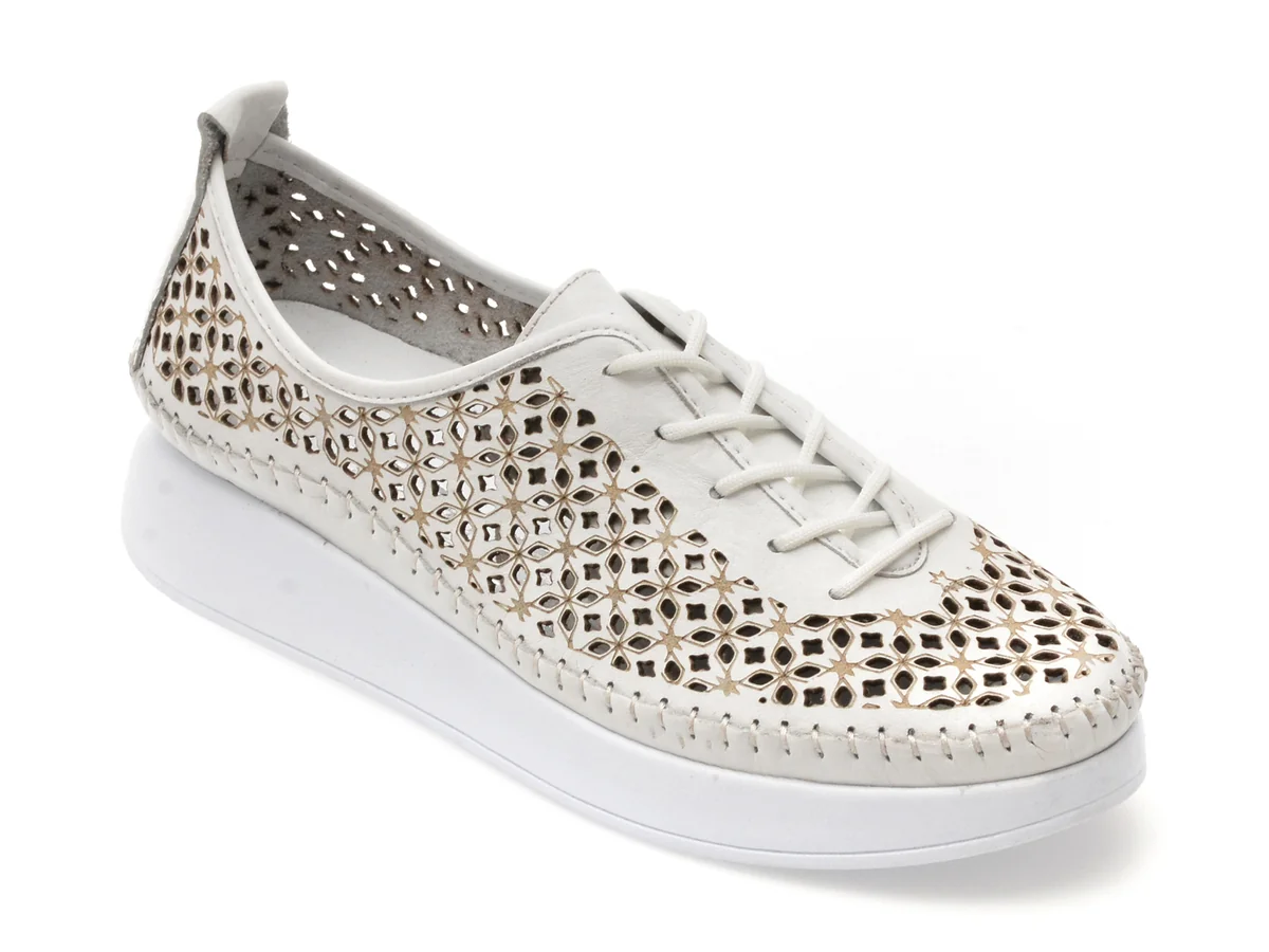 Pantofi Flavia Passini Albi, 714, Din Piele Naturala