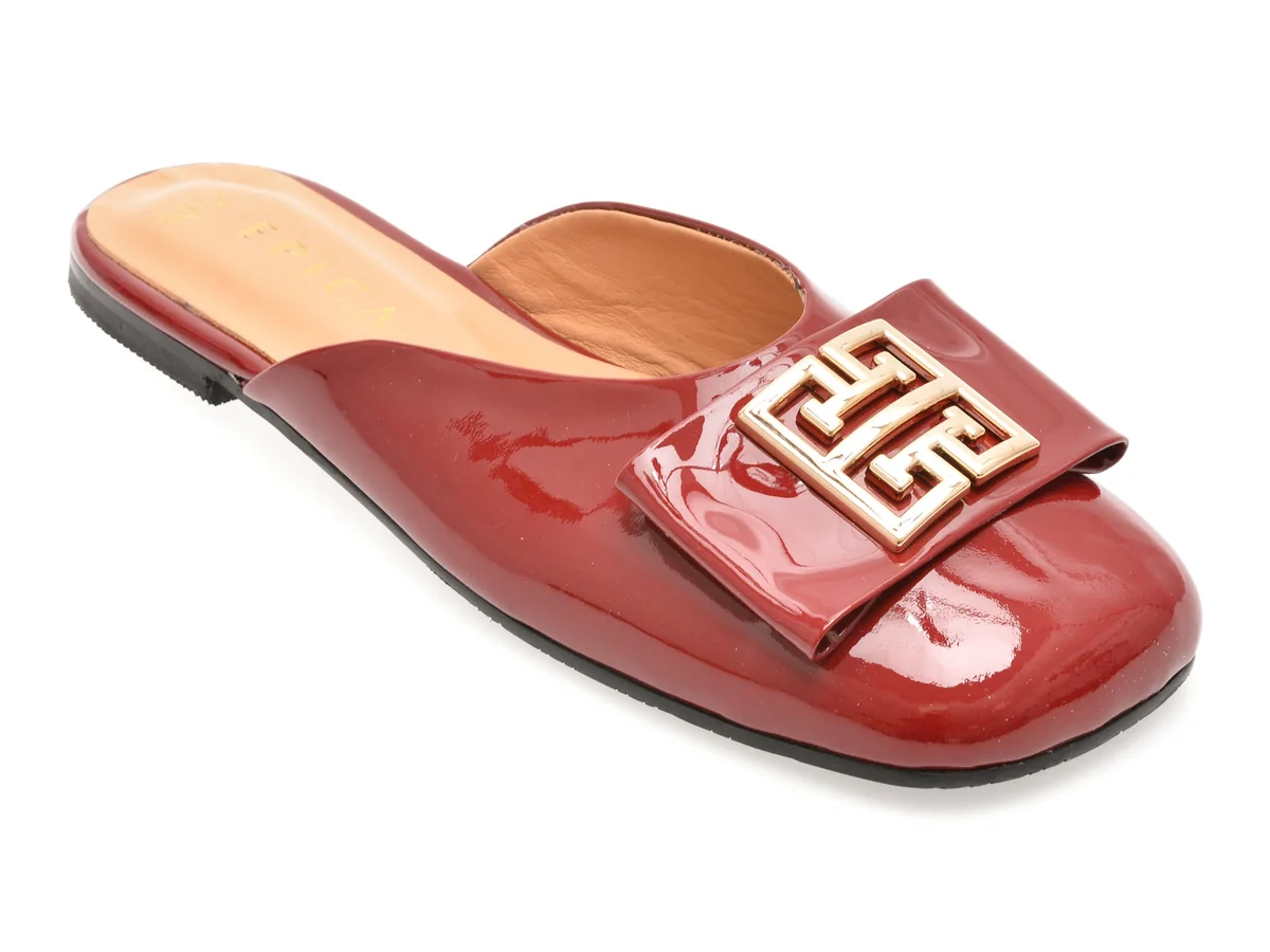 Papuci Epica Roșii, 6296012, Din Piele Naturală Lăcuită