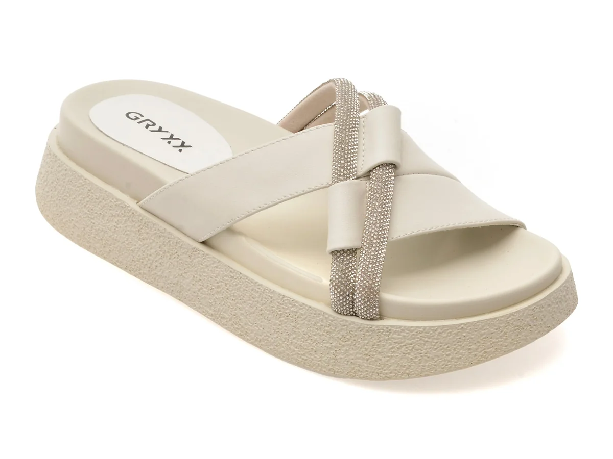 Papuci Gryxx Albi, 1350H13, Din Piele Naturala