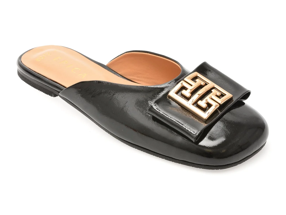 Papuci Epica Negri, 6296012, Din Piele Naturala Lacuita