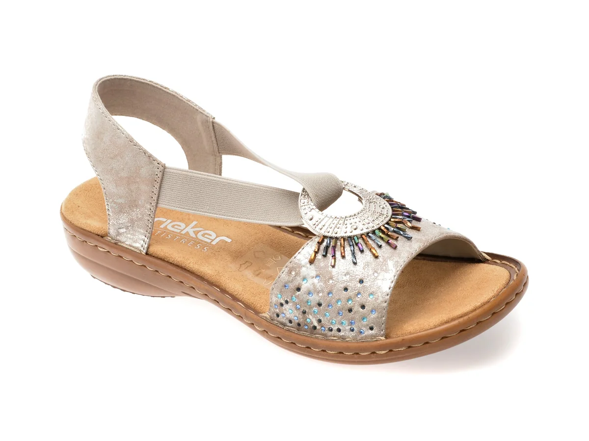 Sandale Rieker Argintii, 60880, Din Piele Ecologică