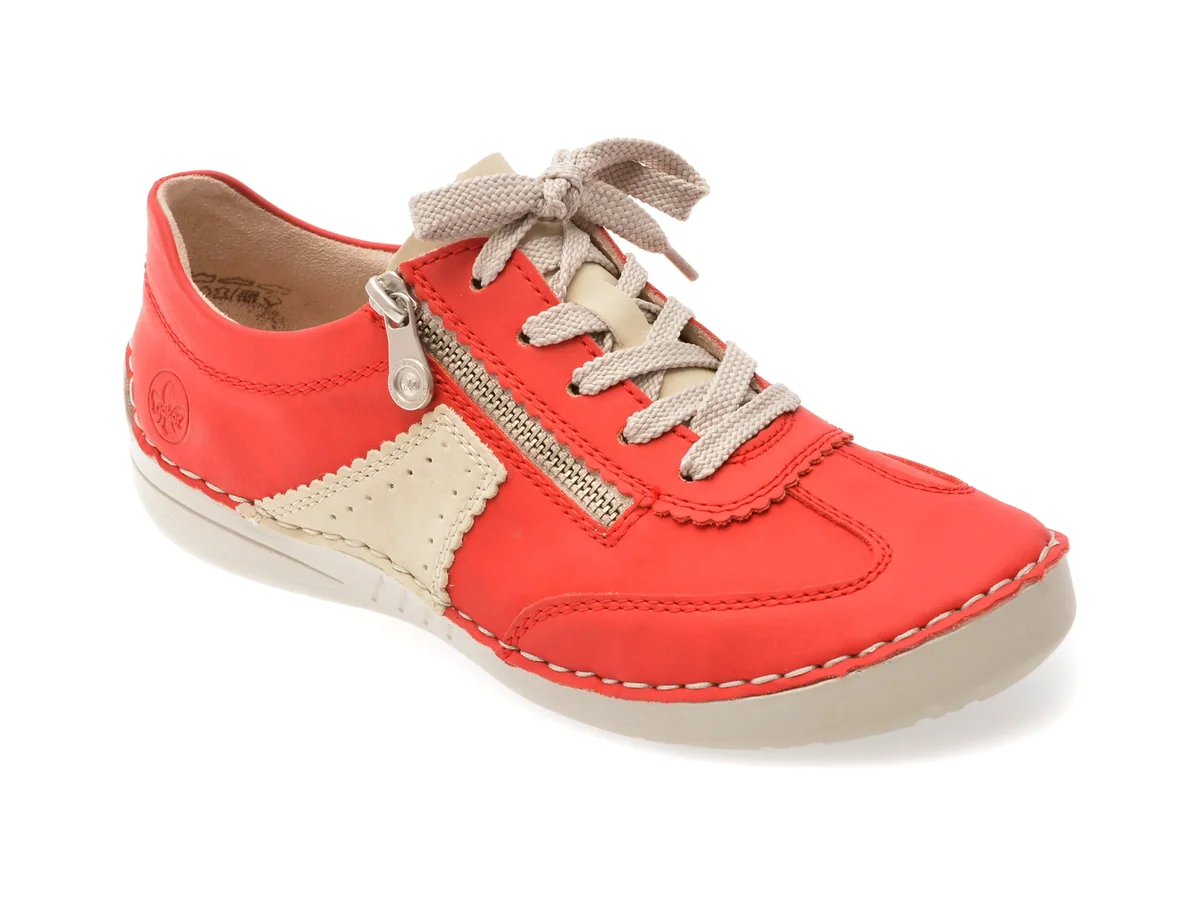 Pantofi Rieker Roșii, 52521, Din Piele Ecologică