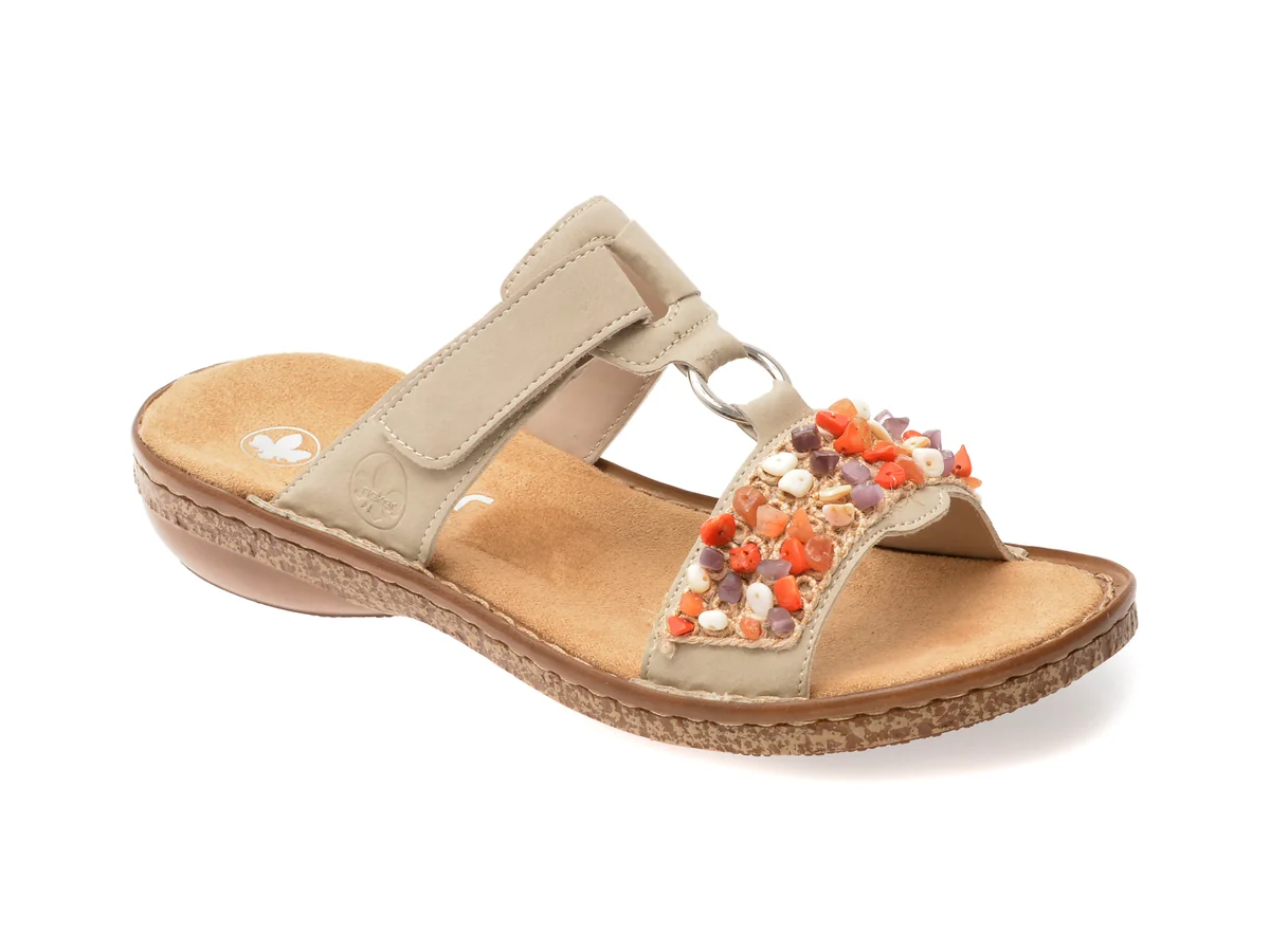 Papuci Rieker Gri, 62815, Din Piele Ecologică