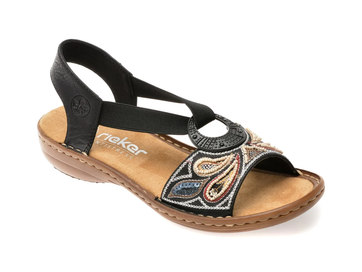 Sandale Rieker Negre 608B4 Din Piele Ecologica