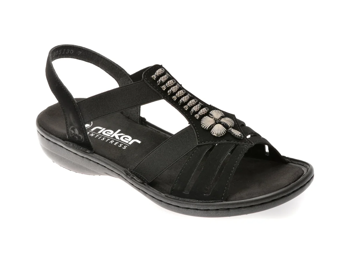 Sandale Rieker Negre, 60806, Din Piele Ecologică
