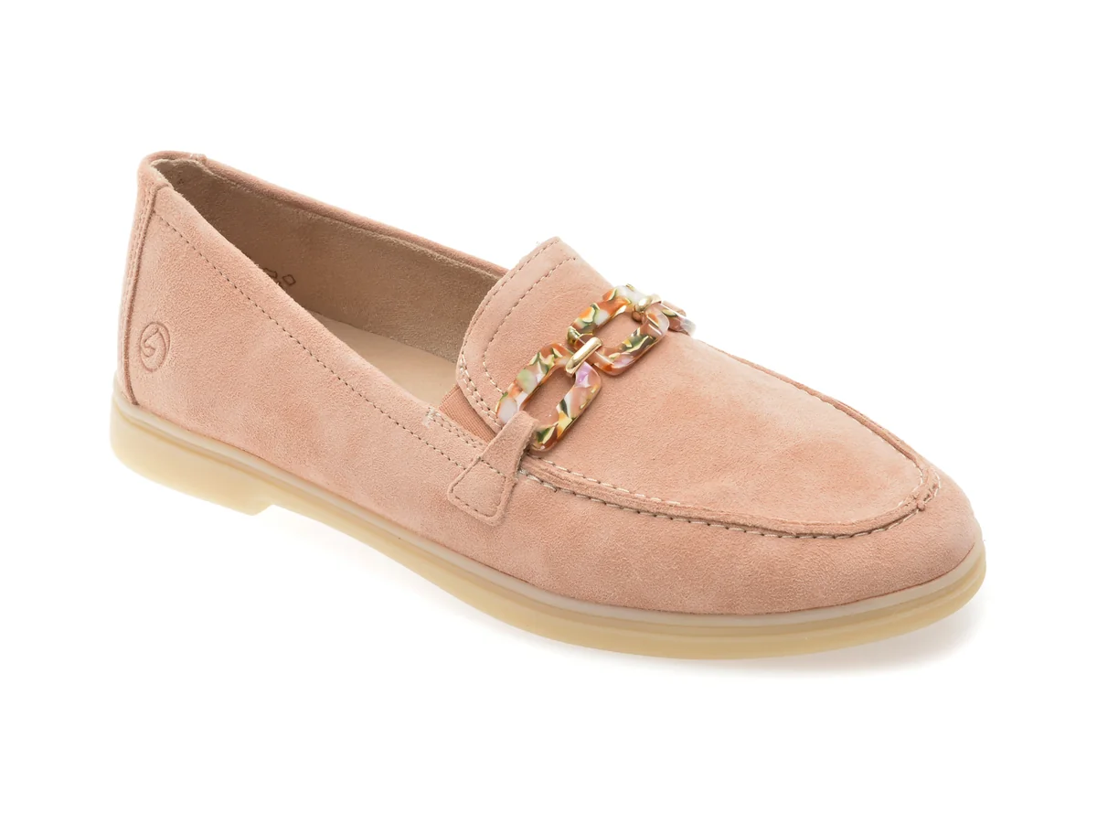 Mocasini Remonte Roz, D2F00, Din Piele Intoarsă
