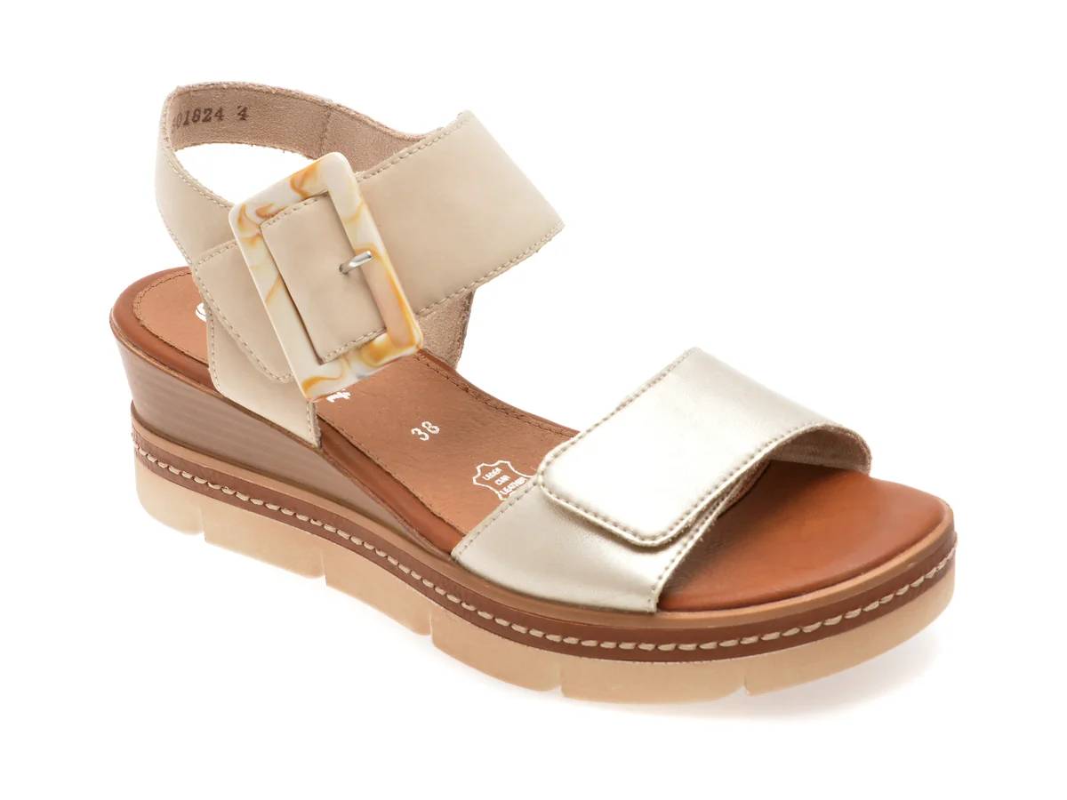 Sandale Remonte Aurii, D2L53, Din Piele Naturala