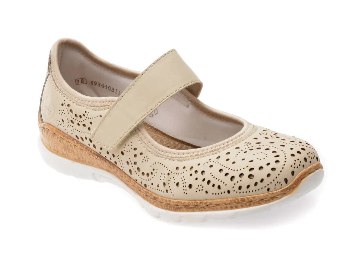 Balerini Rieker Bej, N4299, Din Piele Ecologică