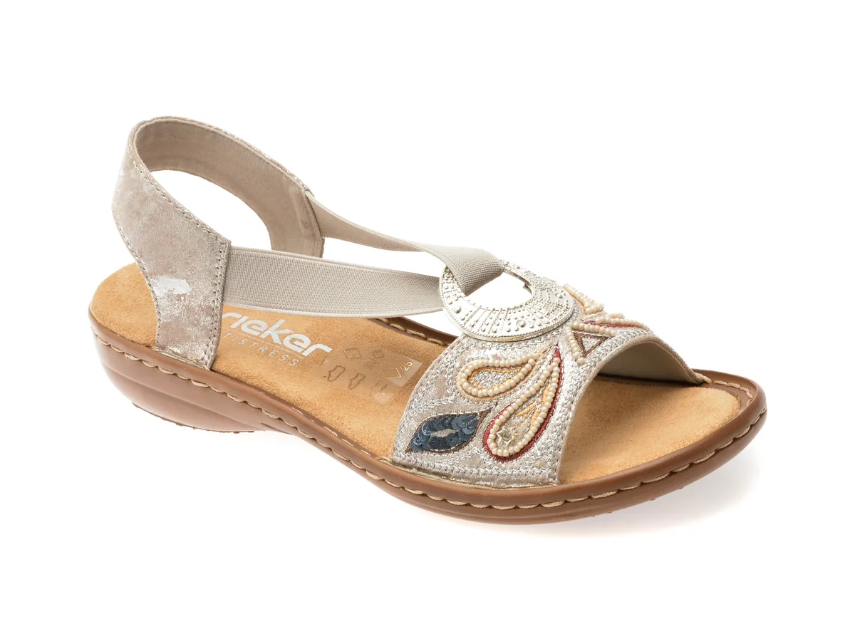 Sandale Rieker Argintii, 608B4, Din Piele Ecologică