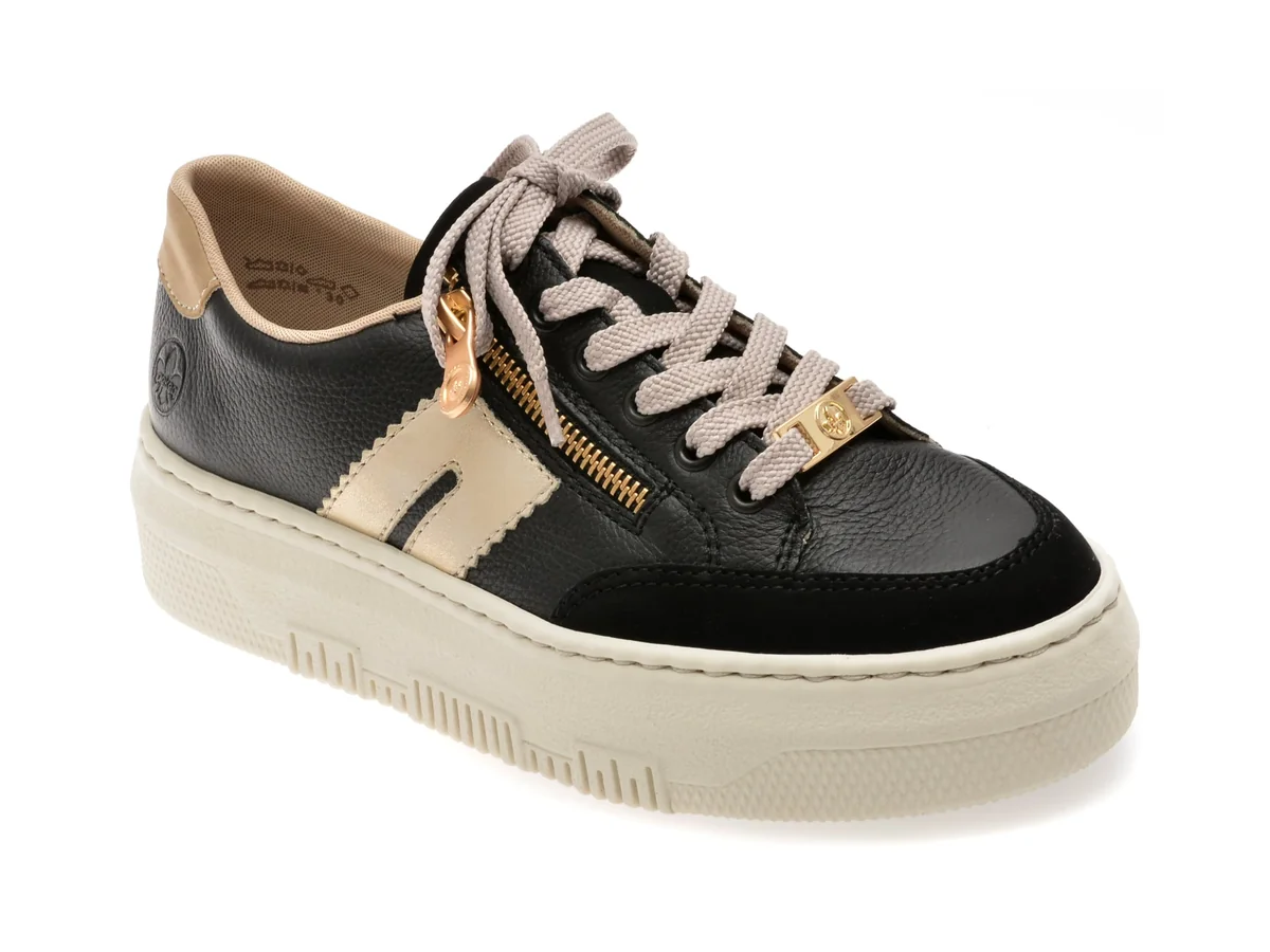 Pantofi Sport Rieker Negri, M1912, Din Piele Naturală