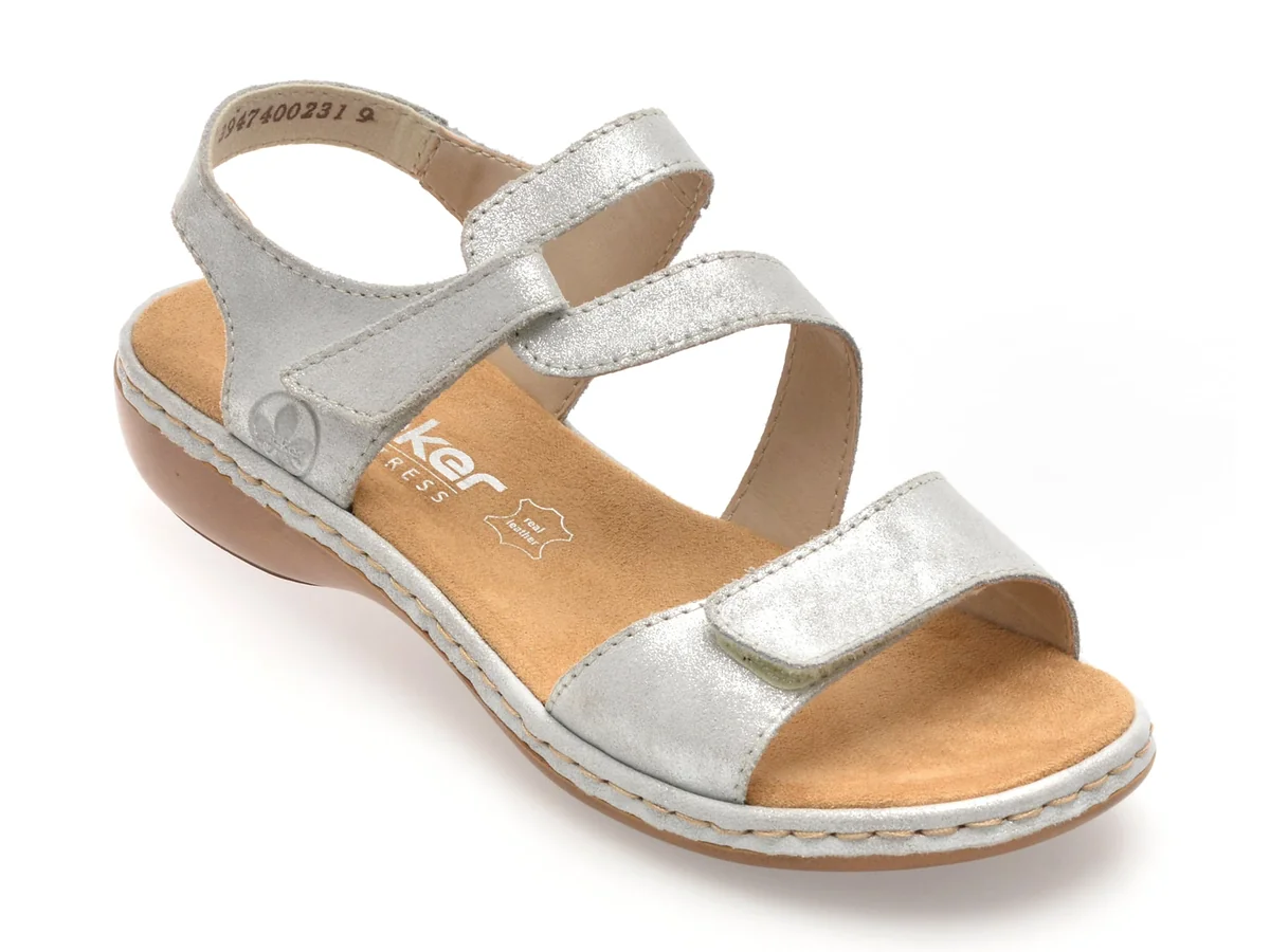 Sandale Rieker Argintii, 659C7, Din Piele Naturala