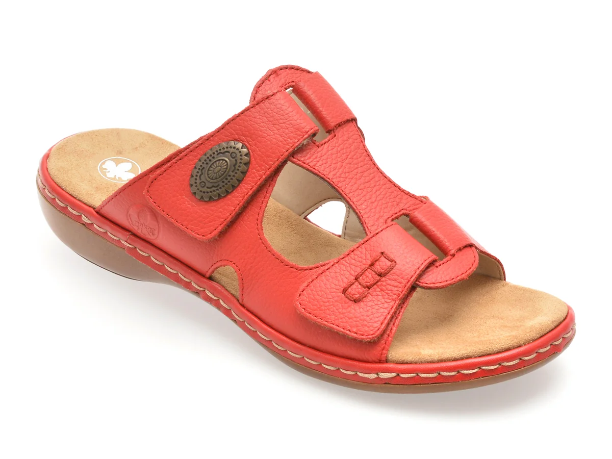 Papuci Rieker Roșii, 65958, Din Piele Naturală