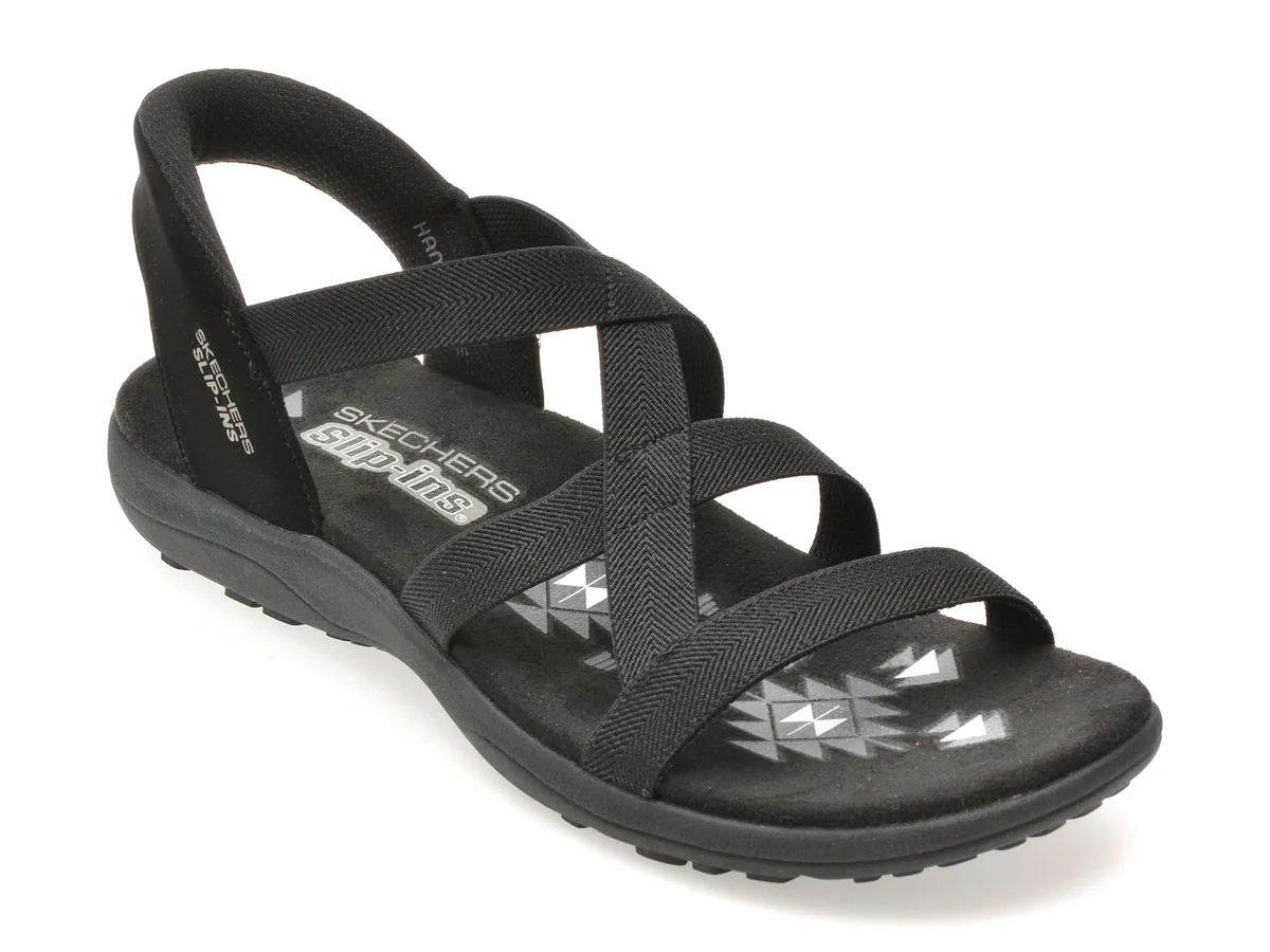Sandale Skechers Negre, Reggae Slim, Din Material Textil
