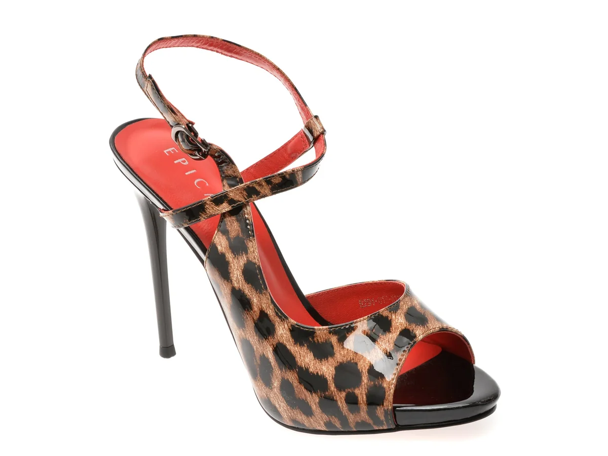 Sandale Elegante Epica Maro, E294, Din Piele Naturală Lăcuită