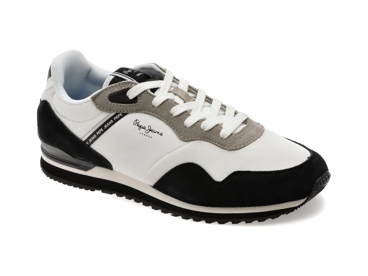 Pantofi Sport Pepe Jeans Alb-Negru, London Life, Din Material Textil