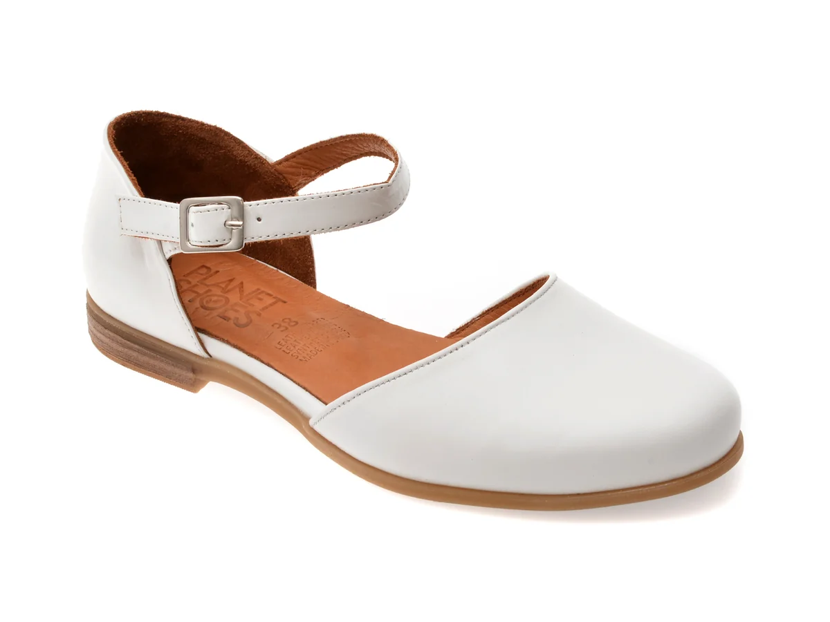 Pantofi Planet Albi, 243344, Din Piele Naturala