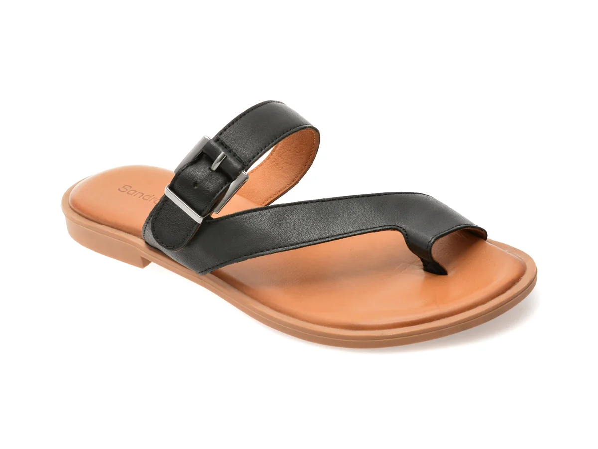 Papuci Sandra Fontan Negri, 303057, Din Piele Naturala