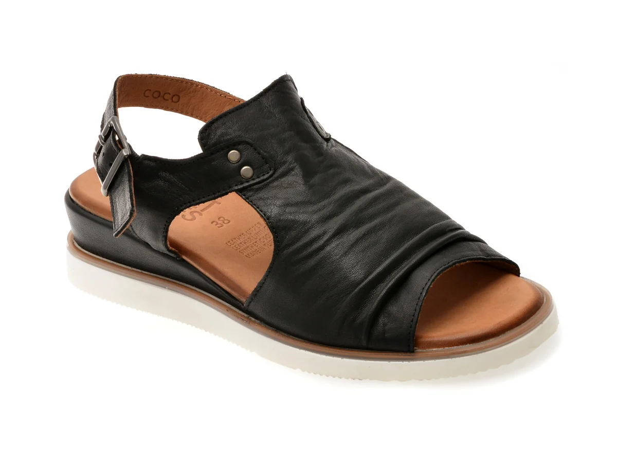 Sandale Planet Negre, 30241, Din Piele Naturala