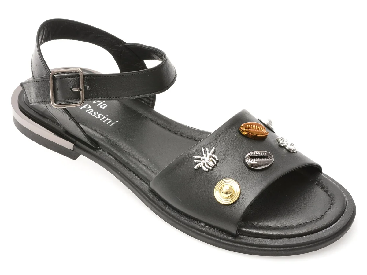 Sandale Flavia Passini Negre, 2061767, Din Piele Naturala