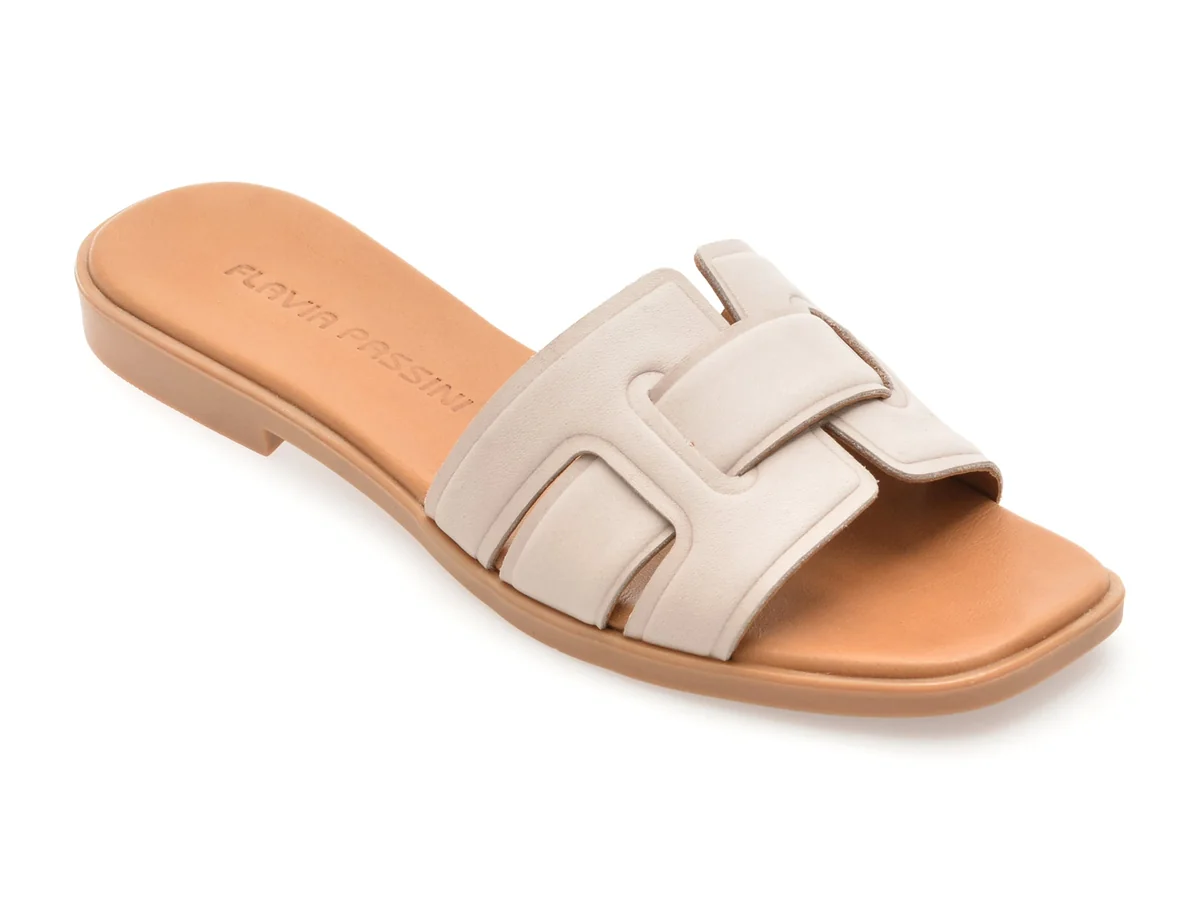 Papuci Flavia Passini Gri, 13176, Din Piele Naturală