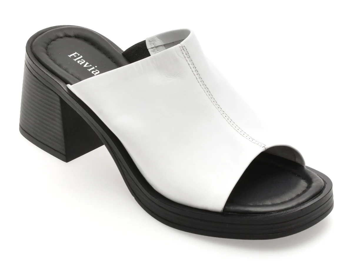 Papuci Flavia Passini Albi, 532214, Din Piele Naturala