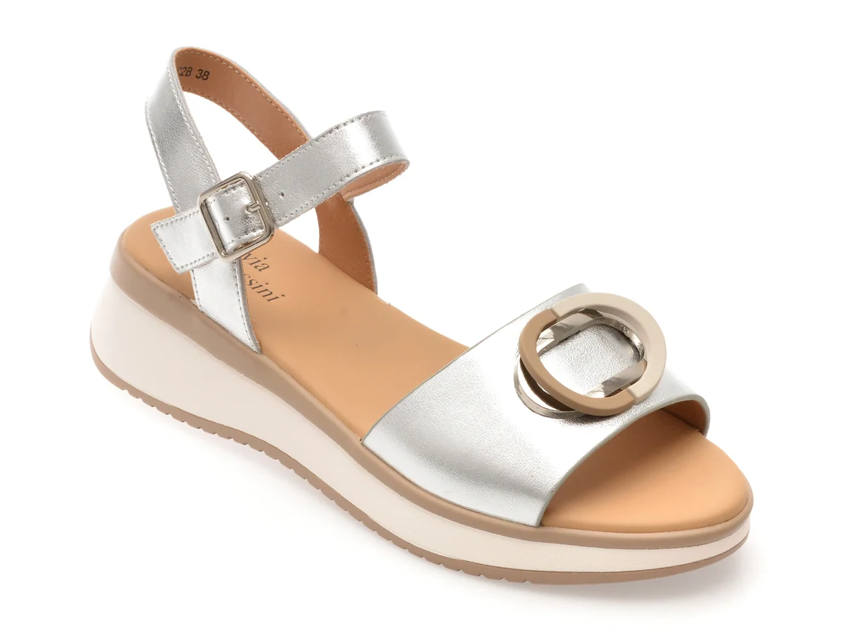 Sandale Flavia Passini Argintii, 22072, Din Piele Naturala