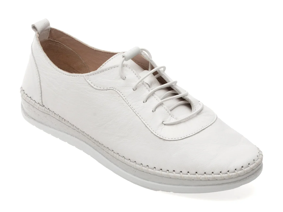 Pantofi Flavia Passini Albi, CS581, Din Piele Naturala