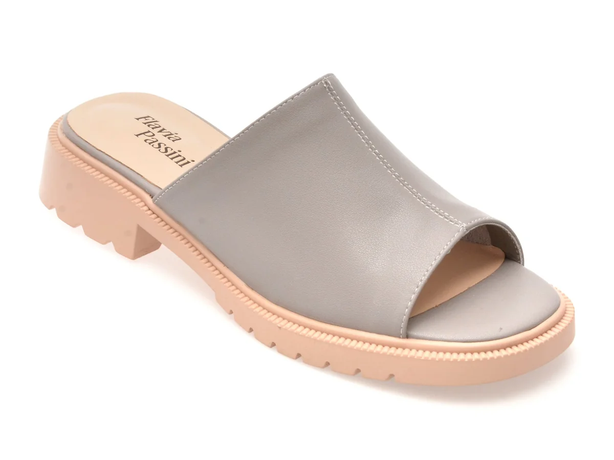 Papuci Flavia Passini Gri, 5280, Din Piele Naturala