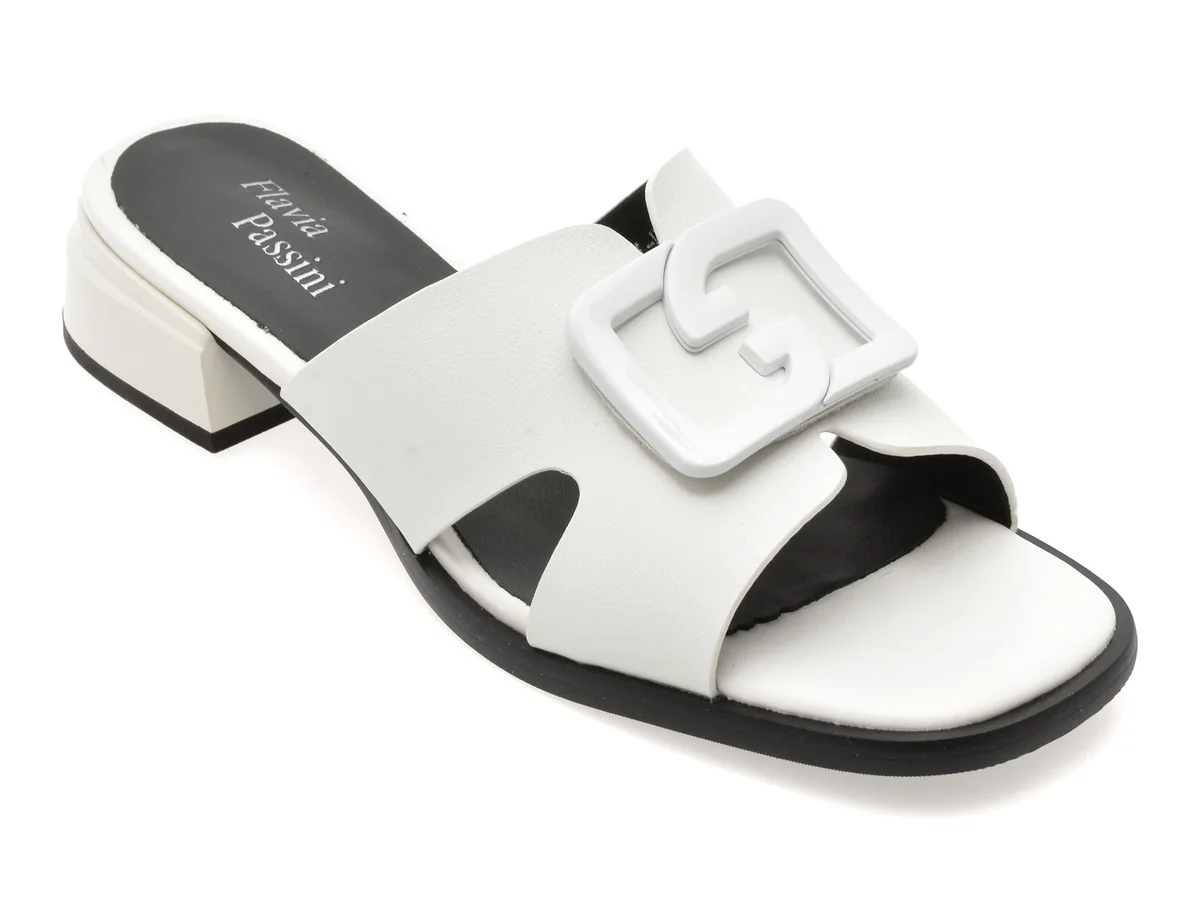 Papuci Flavia Passini Albi, 1386H12, Din Piele Naturala