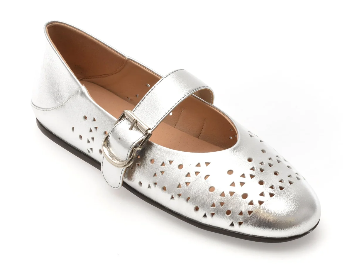 Balerini Flavia Passini Argintii, 1306D11, Din Piele Naturala