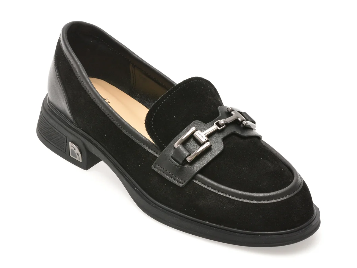 Mocasini Flavia Passini Negri, 1244, Din Piele Întoarsă