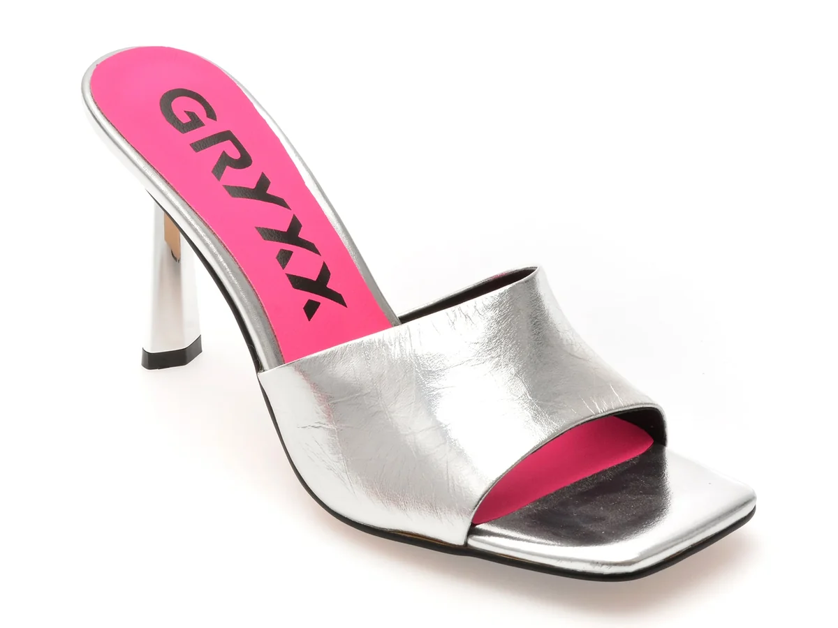 Papuci Gryxx Argintii, 3976, Din Piele Naturala