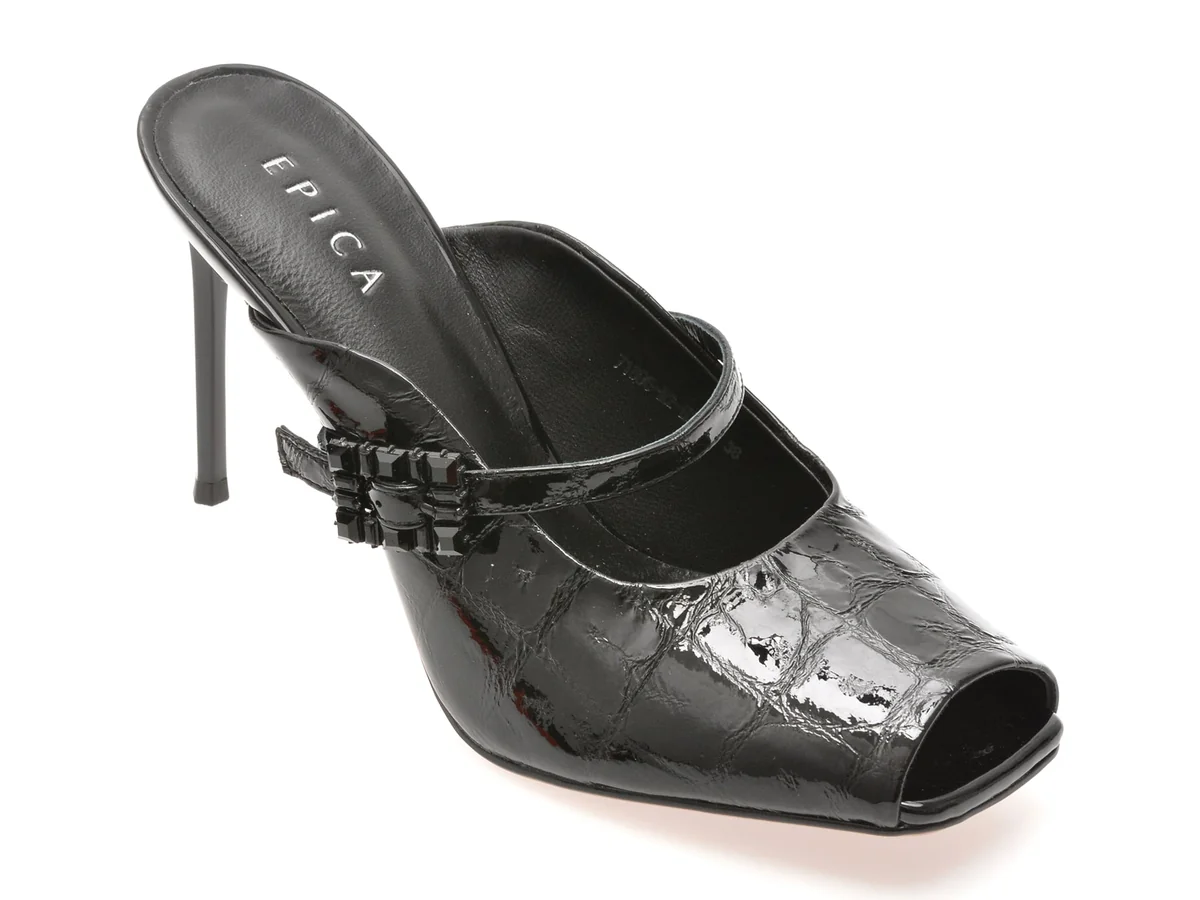 Papuci Epica Negri, 71896, Din Piele Naturala Lacuita