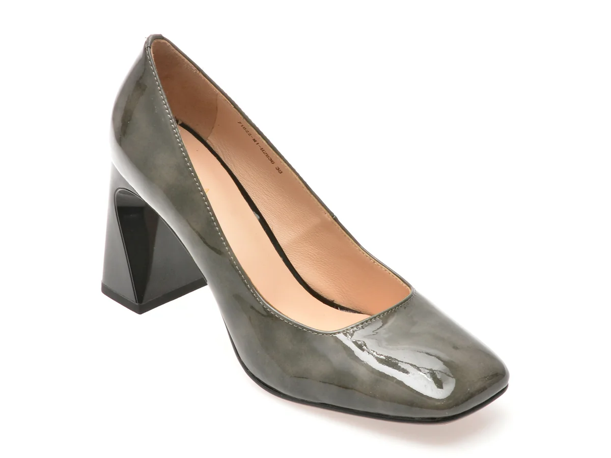 Pantofi Eleganți Epica Gri, 71822, Din Piele Naturală Lăcuită