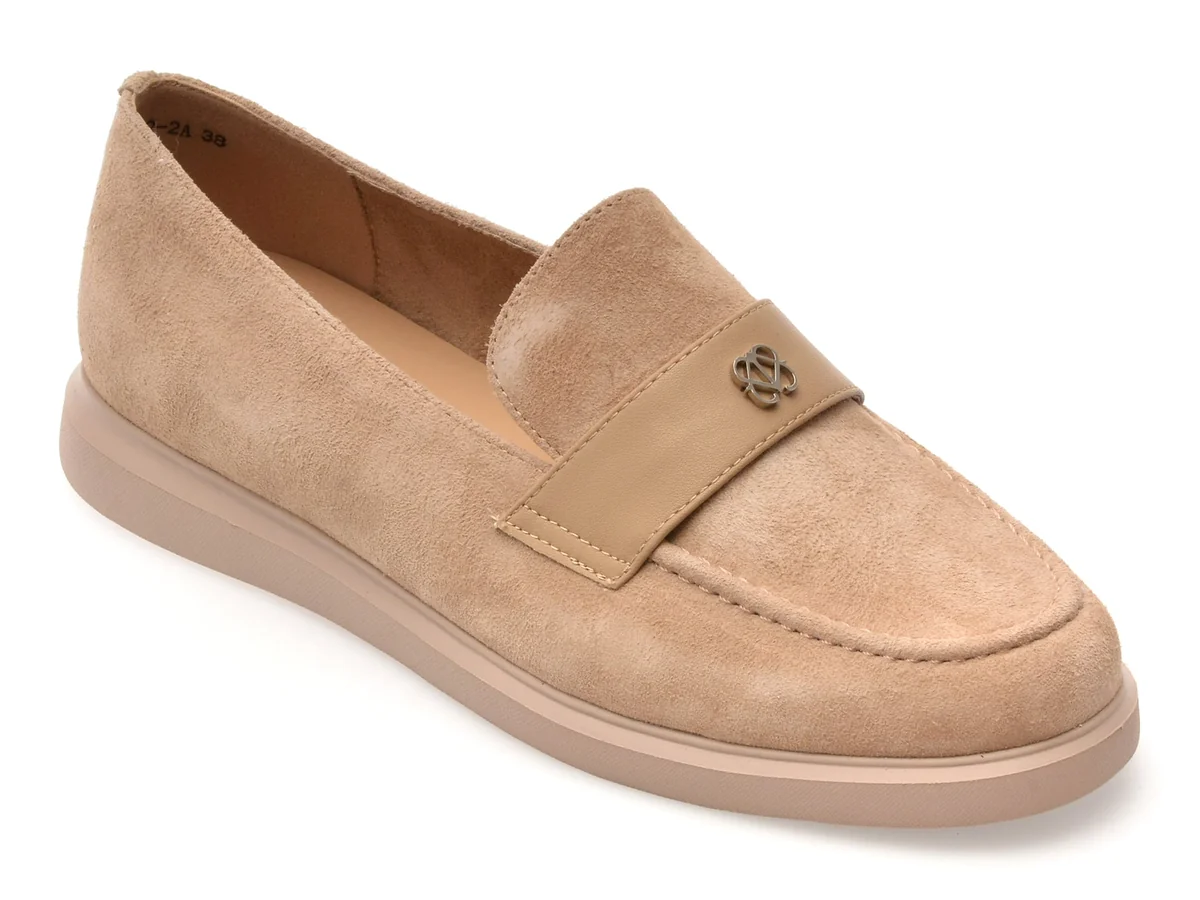 Mocasini Epica Nude, 1313G12, Din Piele Întoarsă