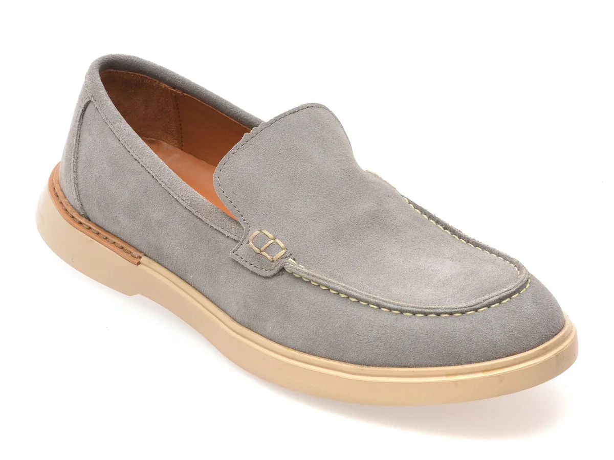 Mocasini Gryxx Gri, 13105, Din Piele Întoarsă