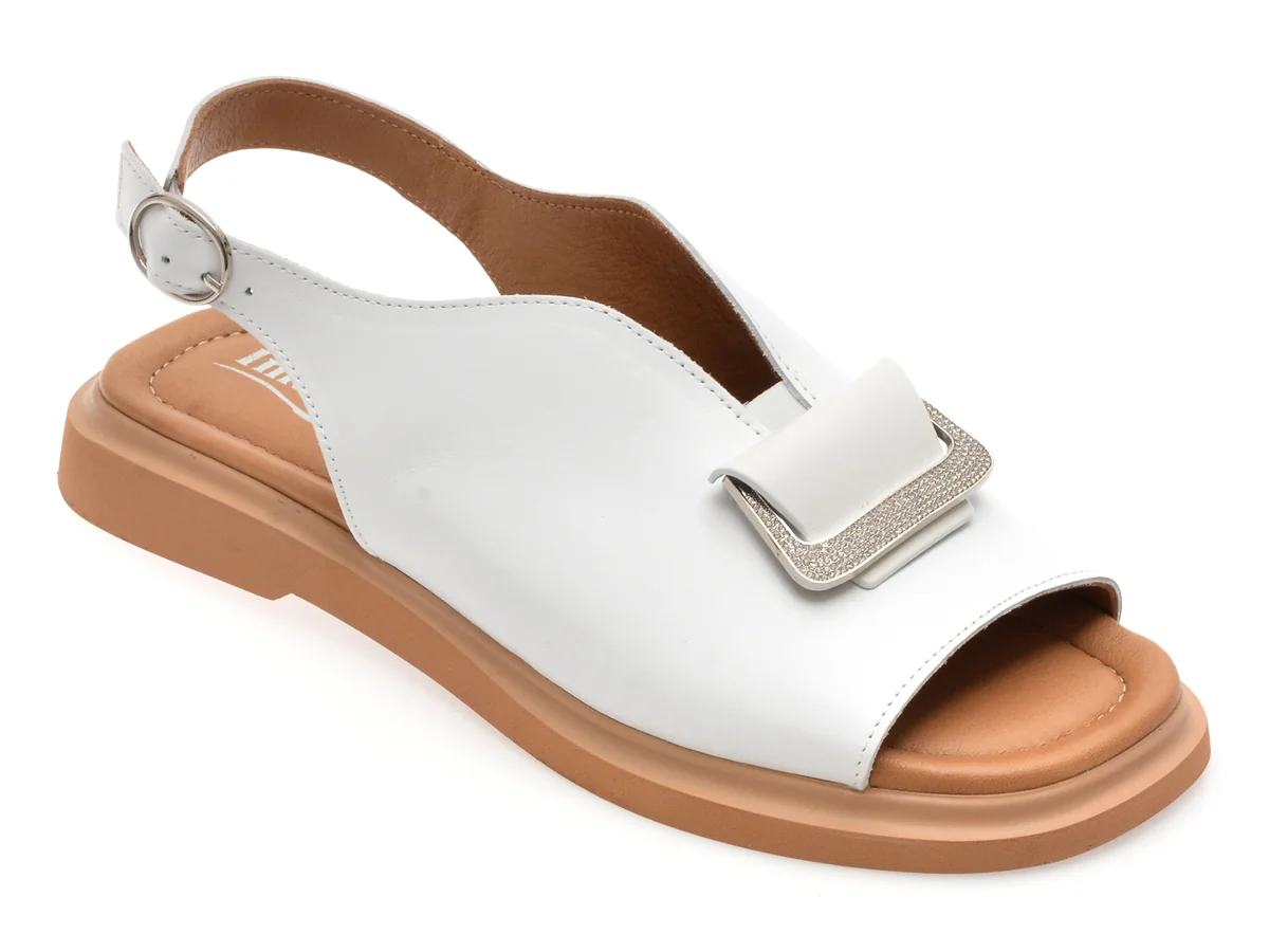 Sandale Image Albe, 22077, Din Piele Naturala
