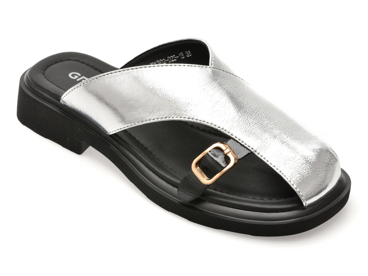 Papuci Gryxx Argintii, V1302, Din Piele Naturala