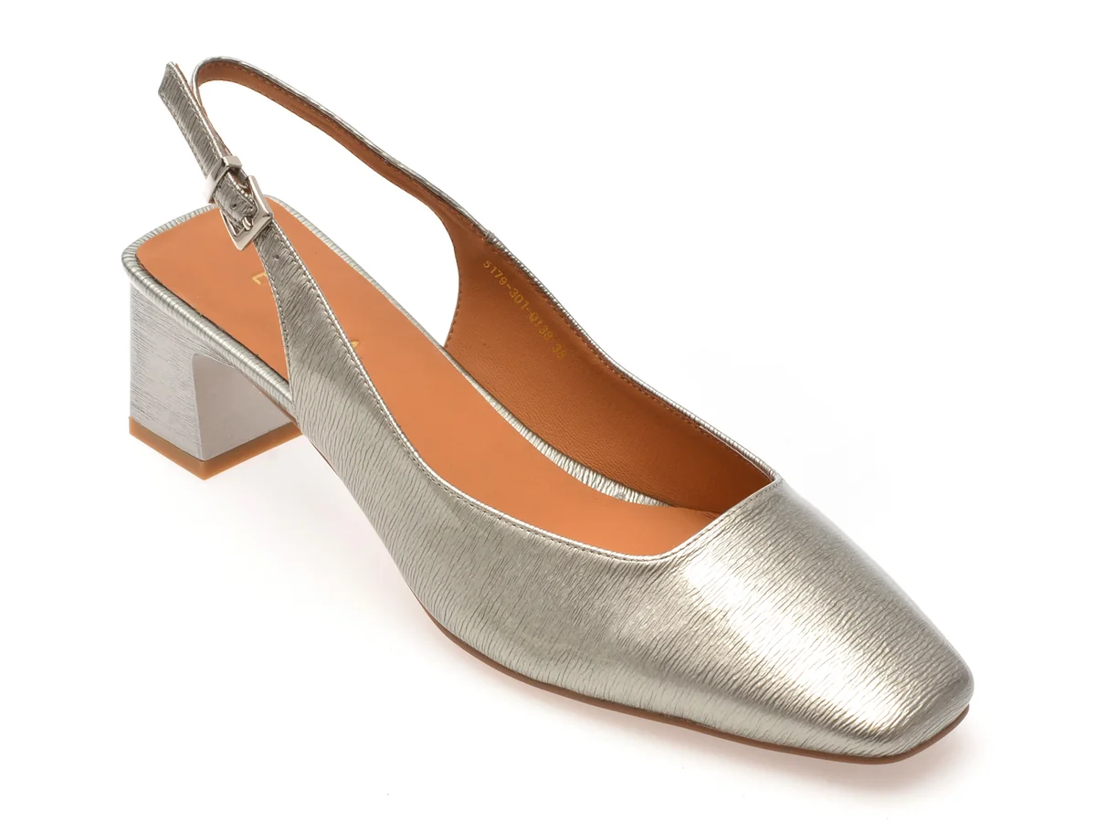 Pantofi Epica Argintii, 5179, Din Piele Naturala Lăcuită